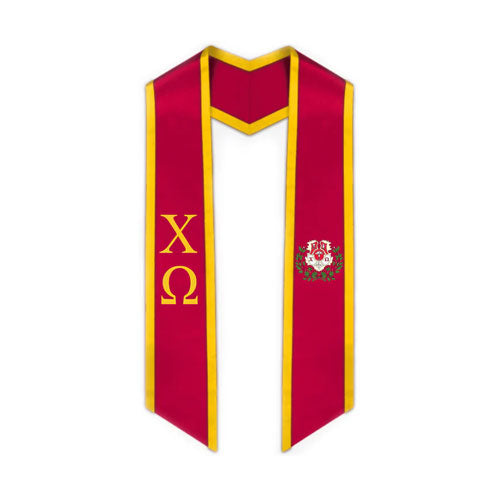 Chi Omega Trimmed Greek Lettered Graduation Stole w/ Crest