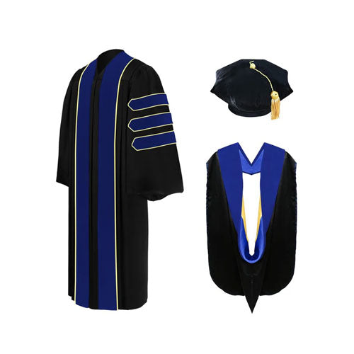 Deluxe PhD Doctoral Graduation Tam, Gown & Hood Package - PhD Blue