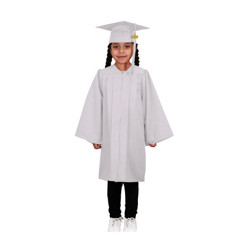 Child Matte White Graduation Cap & Gown - Preschool & Kindergarten