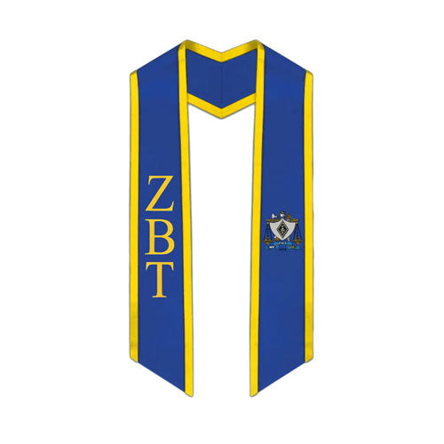 Zeta Beta Tau Trimmed Greek Lettered Graduation Stole w/ Crest