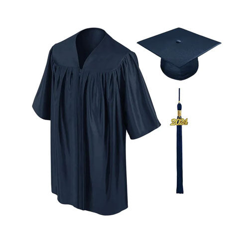 Child Shiny Navy Blue Graduation Cap & Gown - Preschool & Kindergarten