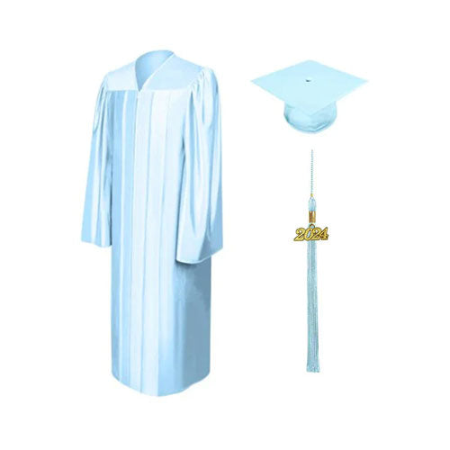 Shiny Light Blue Bachelors Cap & Gown - College & University