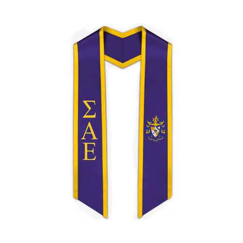 Sigma Alpha Epsilon Trimmed Greek Lettered Graduation Stole w/ Crest