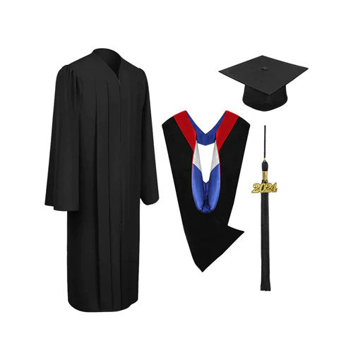 Matte Black Bachelors Cap, Gown, Tassel & Hood Package