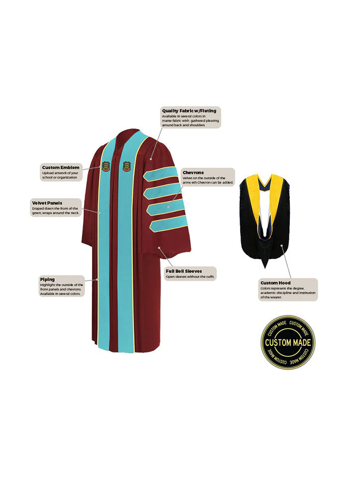 Custom Doctoral Graduation Gown and Hood Package - Doctorate Regalia