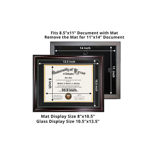 Certificate Document Recycled Polystyrene Frame with Black Gold Double Mat for 8.5"*11" - 2 Colors Available