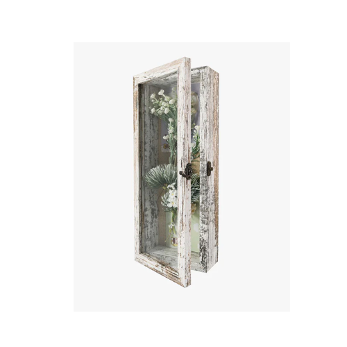 Rustic White Real Glass Shadow Box Frame Window Door With Hinge in 5 Sizes