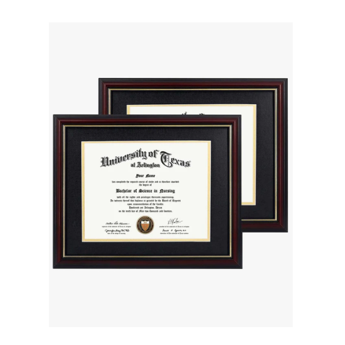 Certificate Documents Frame Real Wood with Gold Trim 8.5"*11" Pack of 2 - 13 Mat Colors Available