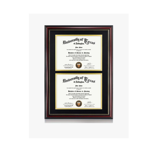 Graduation Certificate Double Documents Frame Real Wood with Gold Trim for 8.5"*11 - 4 Colors Available