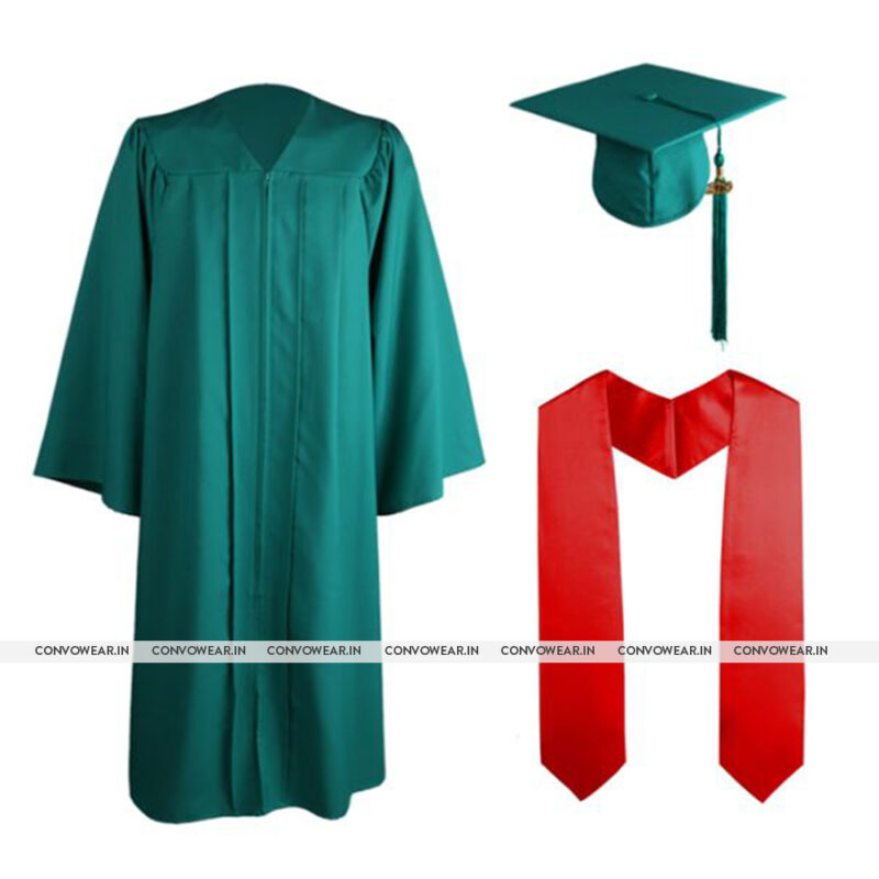 Green Matte Gown & Hat With Stole