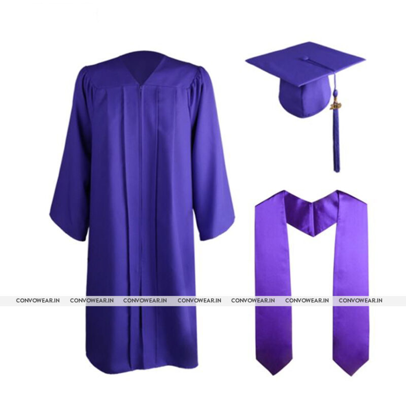 Purple Matte Gown & Hat With Stole