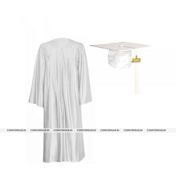 White shiny garduation gown